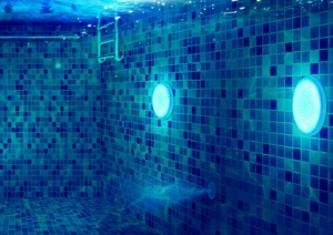 Swimming pool with underwater LED lights