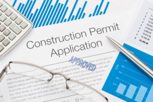Building permit application with stamp of approval